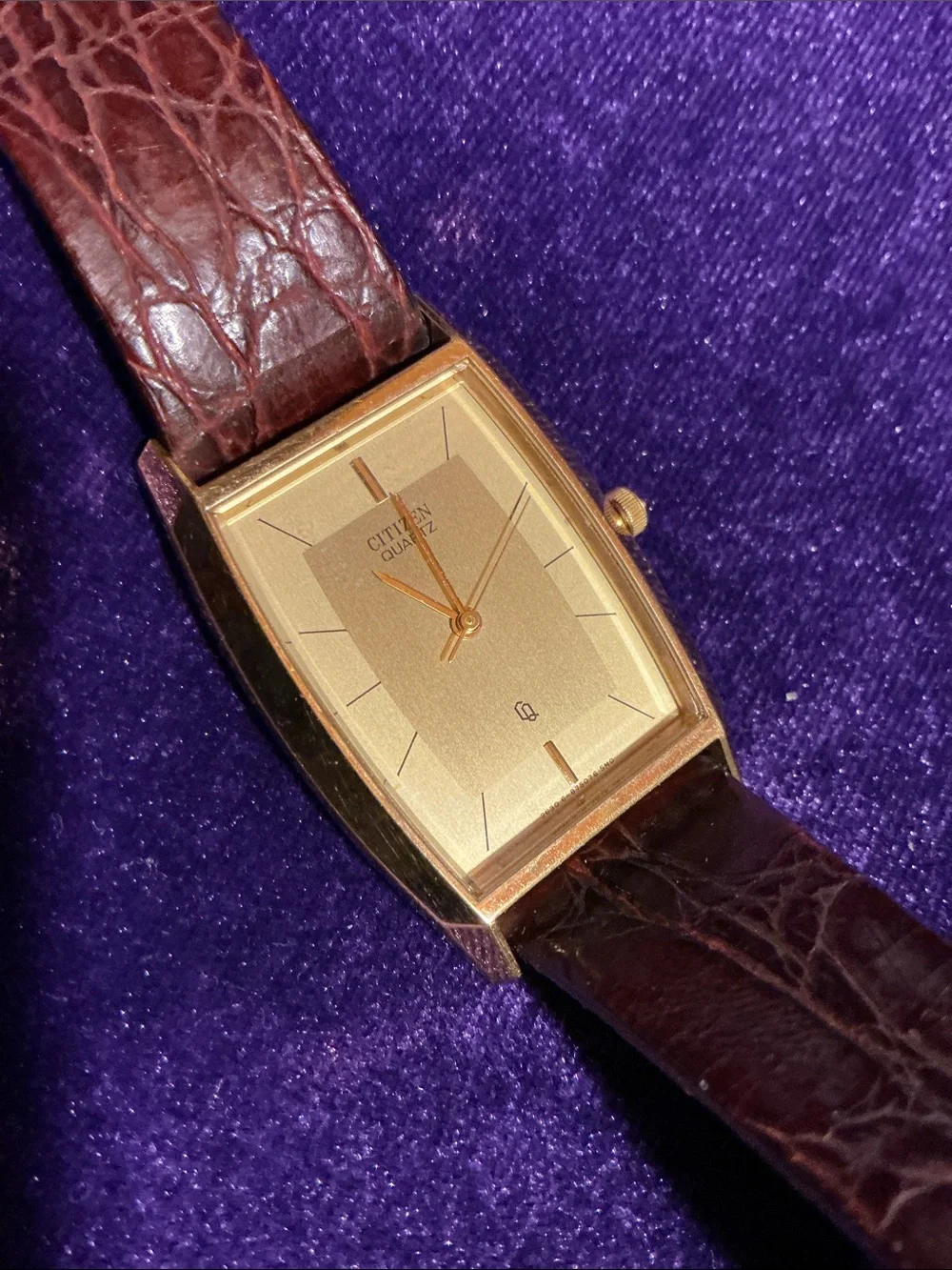 Gold-Tone Square Dress Watch with Brown Leather Strap